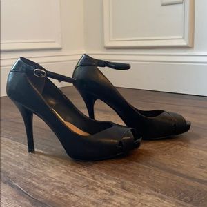 Nine West Leather Peep-Toe Heels